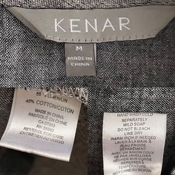 KENAR Linen Cotton Draped Sleeveless Blouse Tank Top Grey M - Picture 3 of 4